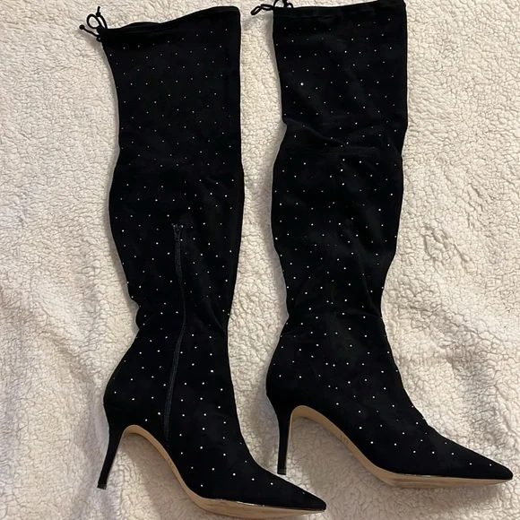 Black thigh high boots with rhinestones - size 81/2 - Picture 8 of 9